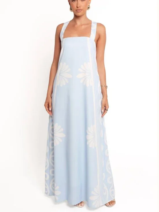 Petal & Pup | Valeria Linen Blend Pastel Blue Maxi Dress w/ Pockets | Size Large - Picture 1 of 16